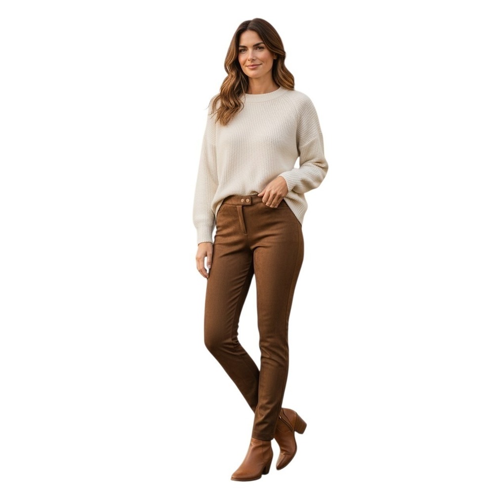 J. Jill Faux Suede Pants Women's Size Small Acorn Brown Stretch Ankle Leggings